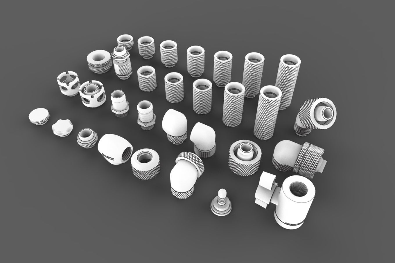 Kitbash Pack Water Cooling Pipe and Tubing Fittings 3D model_2