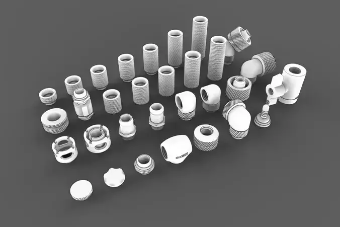 Kitbash Pack Water Cooling Pipe and Tubing Fittings 3D model