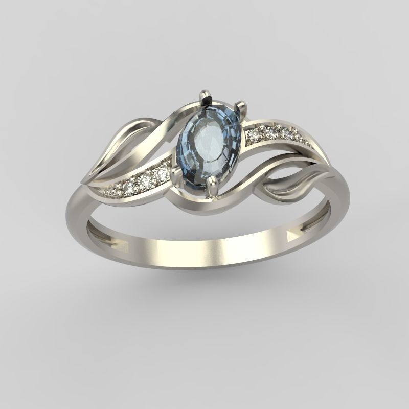 Women Ring with gem and diamonds 3dm stl 3D print model 3D print model_4