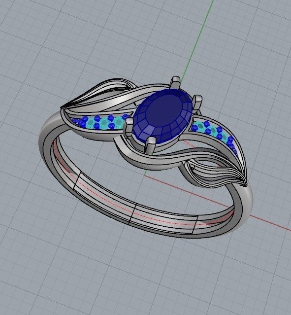 Women Ring with gem and diamonds 3dm stl 3D print model 3D print model_23