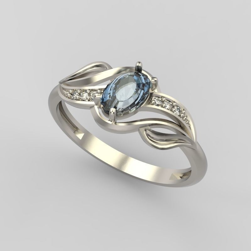 Women Ring with gem and diamonds 3dm stl 3D print model 3D print model_2