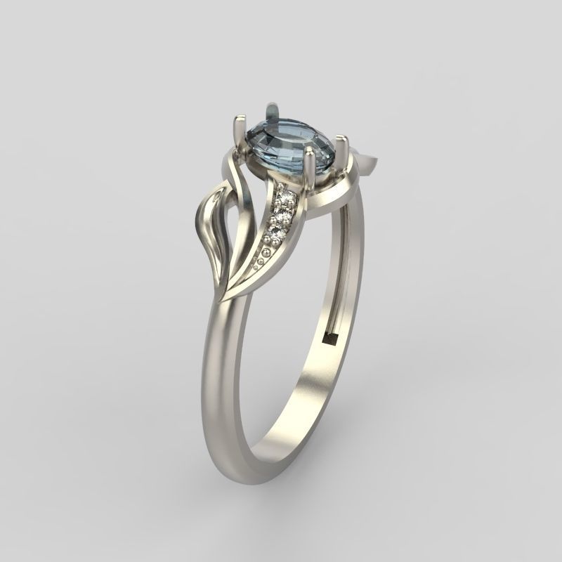 Women Ring with gem and diamonds 3dm stl 3D print model 3D print model_10