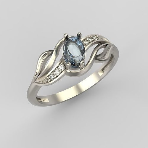 Women Ring with gem and diamonds 3dm stl 3D print model 3D print model