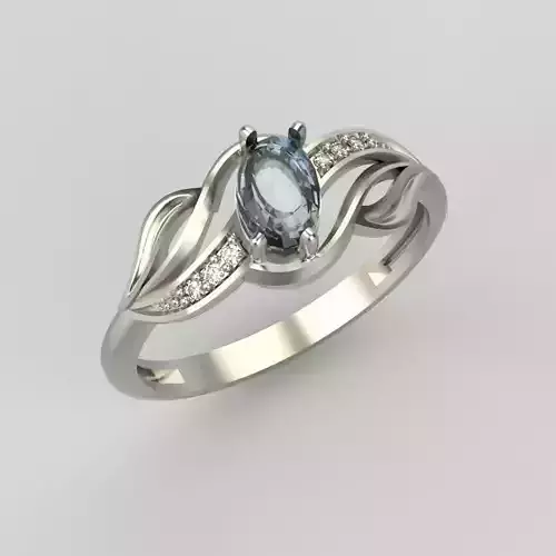 Women Ring with gem and diamonds 3dm stl 3D print model 3D print model
