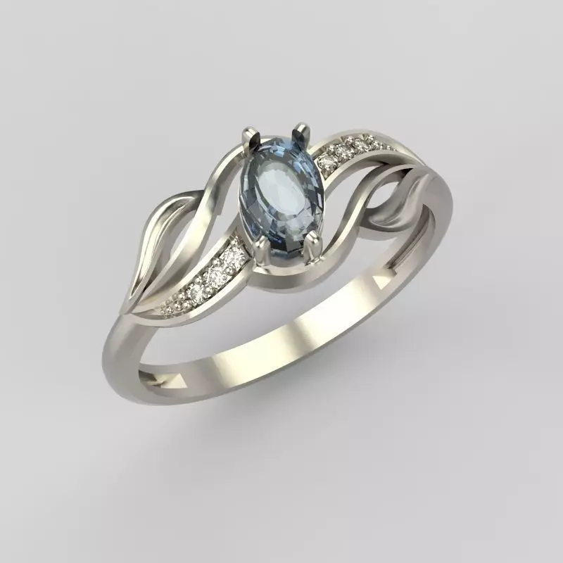 Women Ring with gem and diamonds 3dm stl 3D print model 3D print model_0