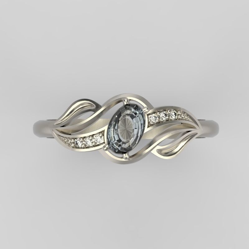 Women Ring with gem and diamonds 3dm stl 3D print model 3D print model_15