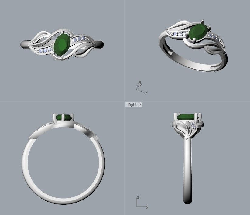 Women Ring with gem and diamonds 3dm stl 3D print model 3D print model_20