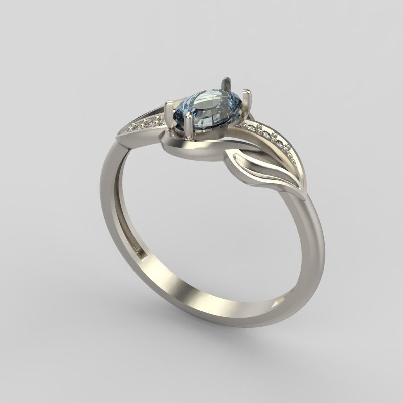 Women Ring with gem and diamonds 3dm stl 3D print model 3D print model_7