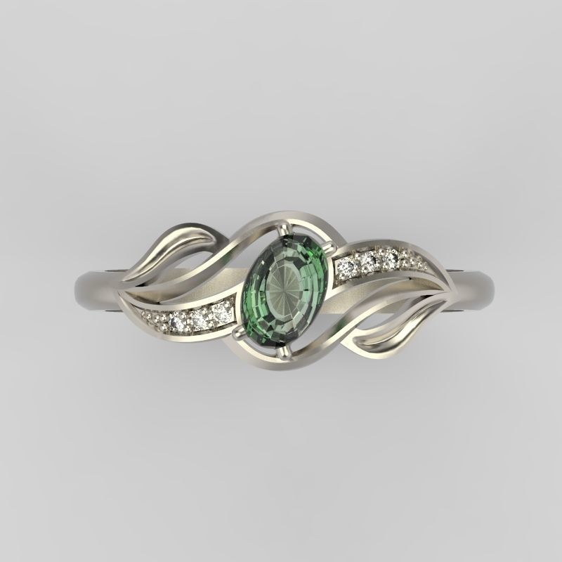 Women Ring with gem and diamonds 3dm stl 3D print model 3D print model_12