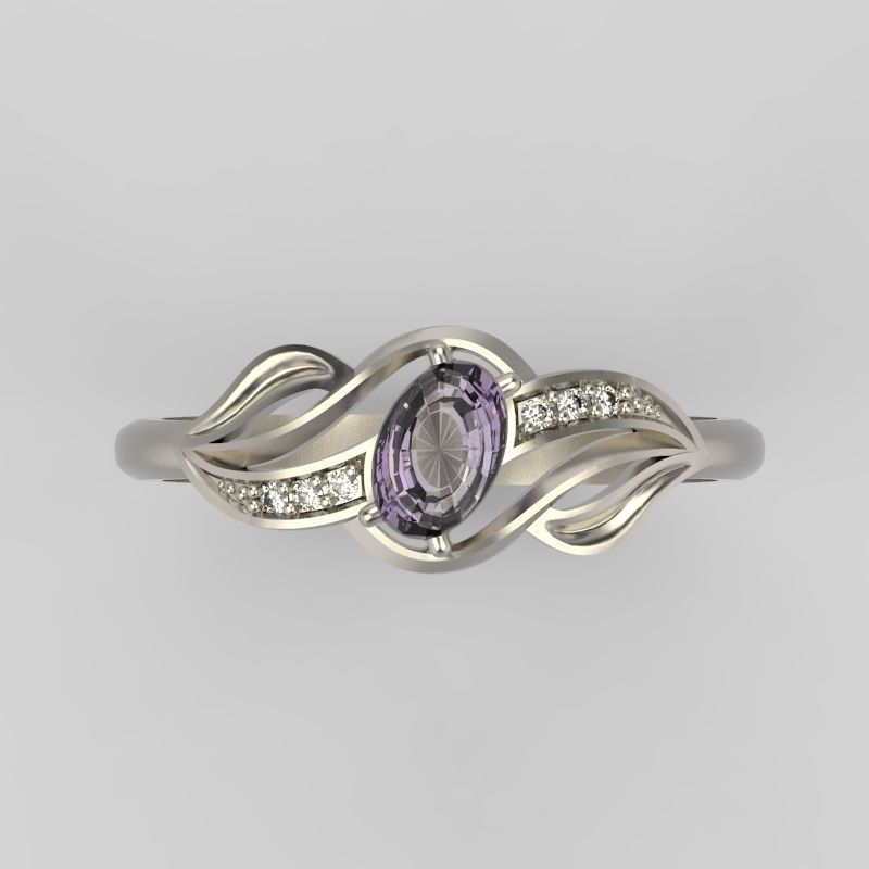 Women Ring with gem and diamonds 3dm stl 3D print model 3D print model_11