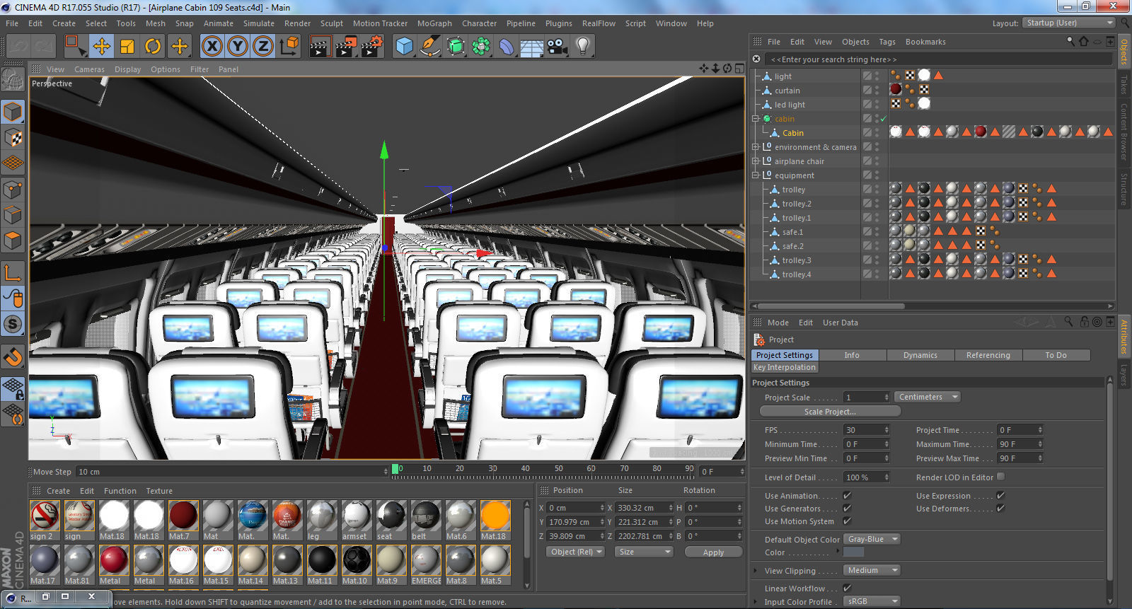 Airplane cabin 109 Seats 3D model_14