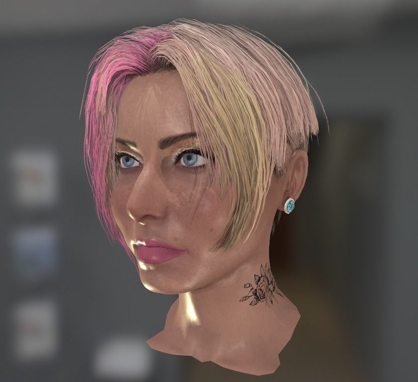 Realistic face woman with short hair and tattoos Low-poly 3D model_12