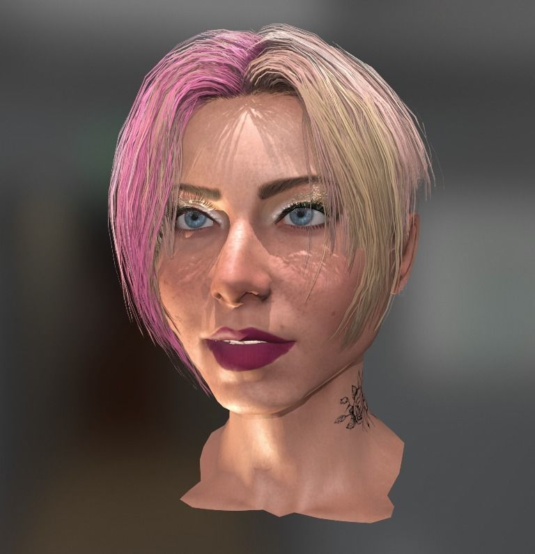 Realistic face woman with short hair and tattoos Low-poly 3D model_11