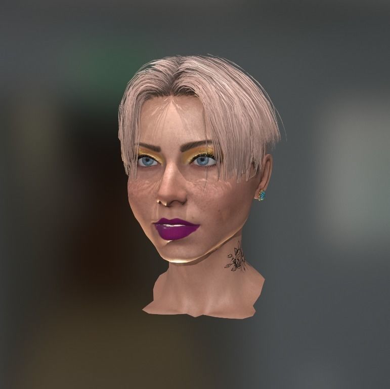 Realistic face woman with short hair and tattoos Low-poly 3D model_10