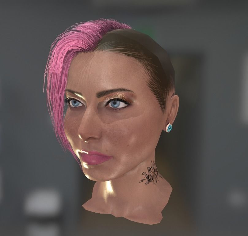 Realistic face woman with short hair and tattoos Low-poly 3D model_17