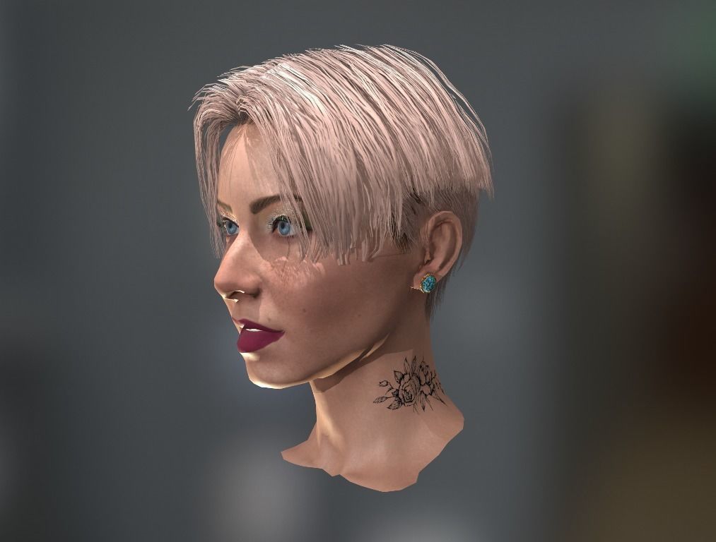 Realistic face woman with short hair and tattoos Low-poly 3D model_2