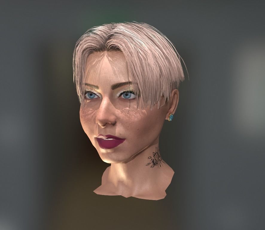 Realistic face woman with short hair and tattoos Low-poly 3D model_1