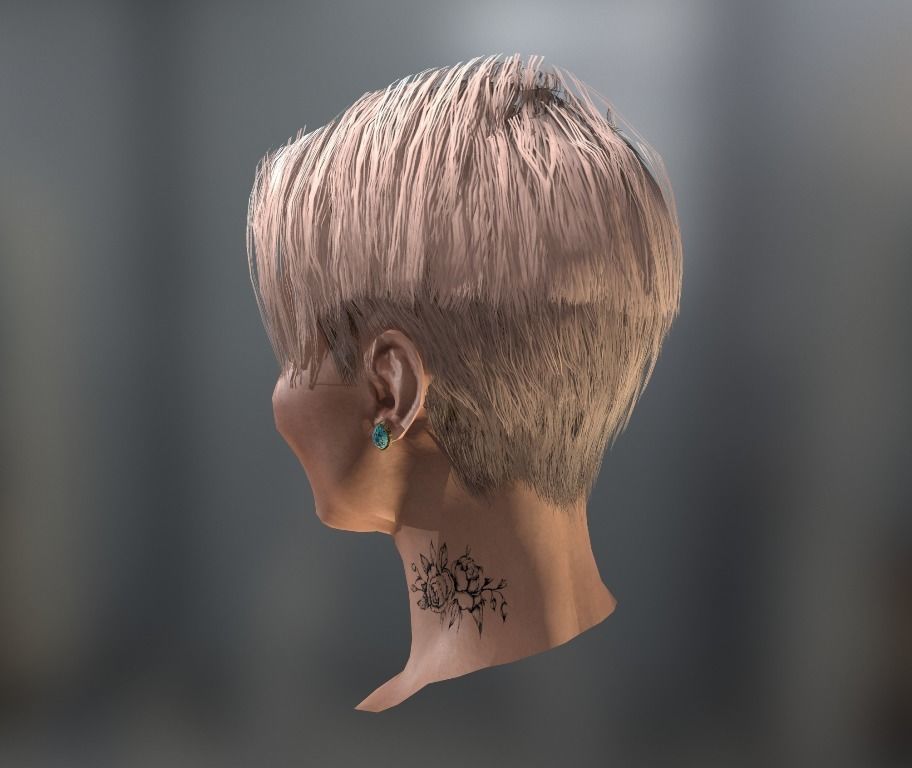 Realistic face woman with short hair and tattoos Low-poly 3D model_4