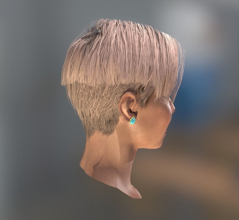 Realistic face woman with short hair and tattoos Low-poly 3D model_6