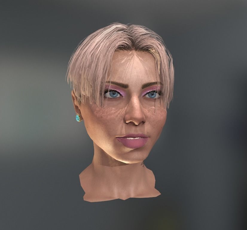 Realistic face woman with short hair and tattoos Low-poly 3D model_8