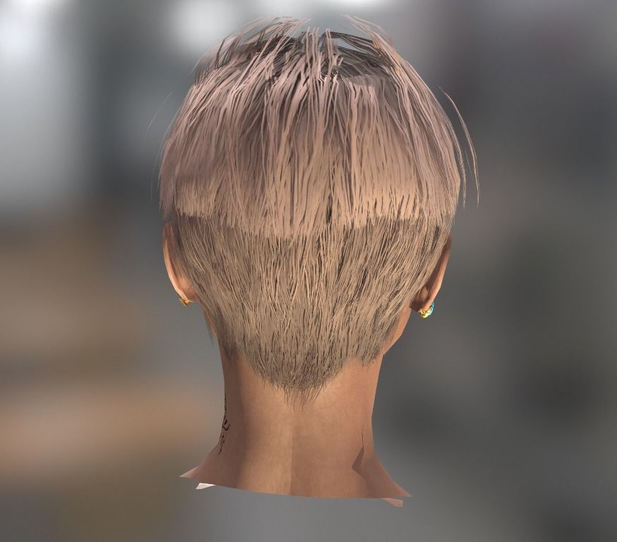 Realistic face woman with short hair and tattoos Low-poly 3D model_5