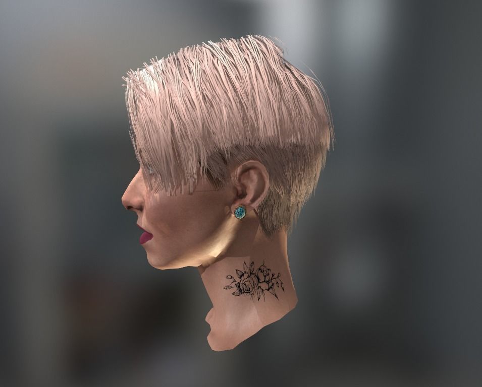 Realistic face woman with short hair and tattoos Low-poly 3D model_3