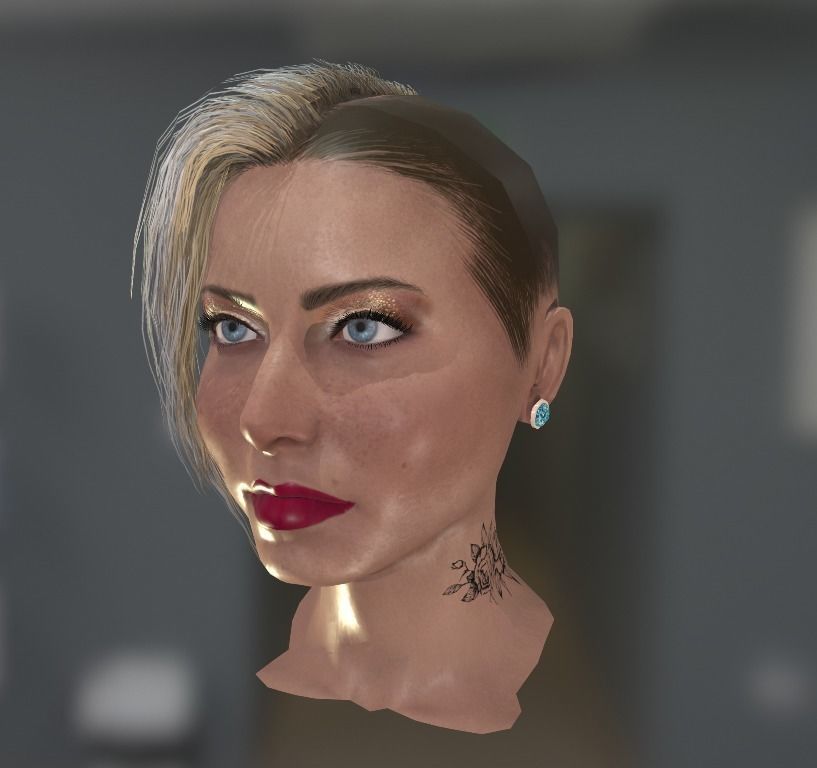 Realistic face woman with short hair and tattoos Low-poly 3D model_16