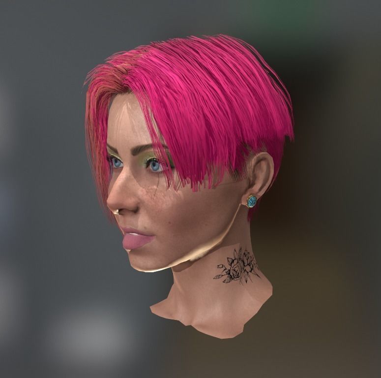Realistic face woman with short hair and tattoos Low-poly 3D model_13