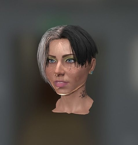 Realistic face woman with short hair and tattoos Low-poly 3D model