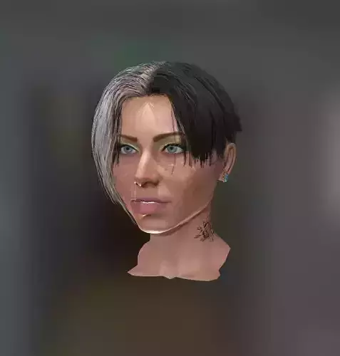 Realistic face woman with short hair and tattoos Low-poly 3D model