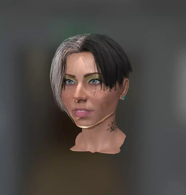 Realistic face woman with short hair and tattoos Low-poly 3D model_0