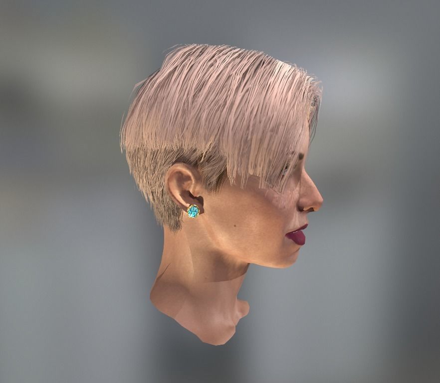 Realistic face woman with short hair and tattoos Low-poly 3D model_7