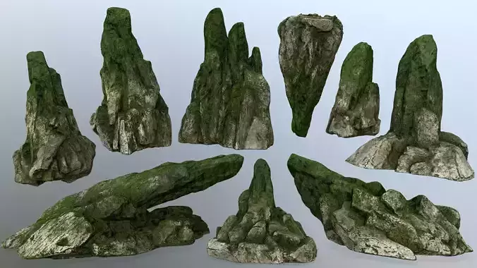 rocks 1 rock with moss Low-poly 3D model