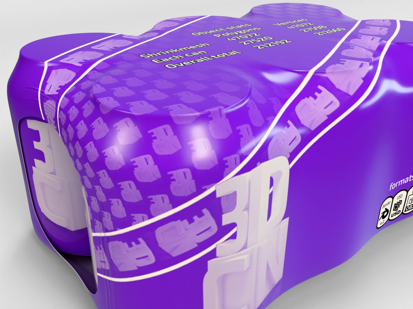 6 pack 250ml beverage cans in a plastic shrinkwrap 3D model_6