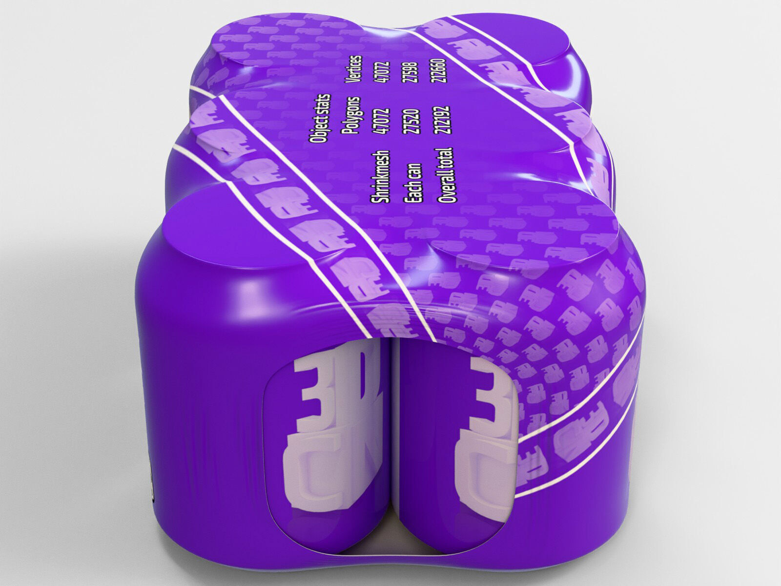 6 pack 250ml beverage cans in a plastic shrinkwrap 3D model_4