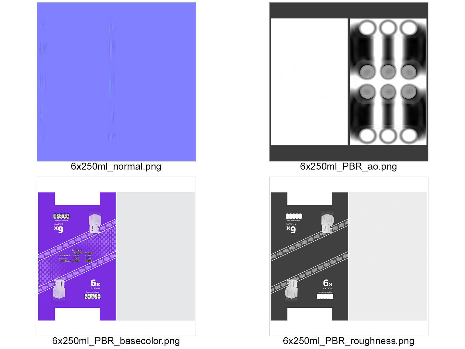 6 pack 250ml beverage cans in a plastic shrinkwrap 3D model_11