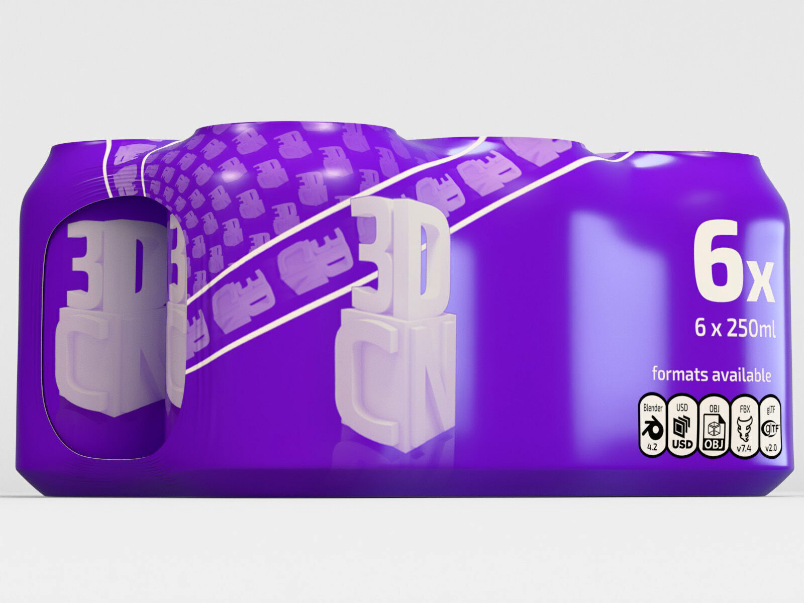 6 pack 250ml beverage cans in a plastic shrinkwrap 3D model_8