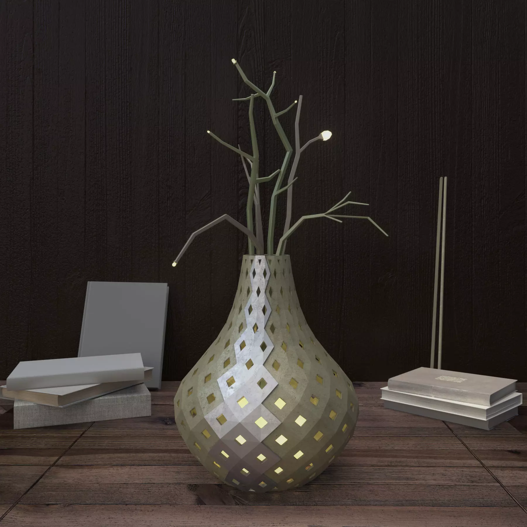 Parametric vase flower lamp 3D model_0