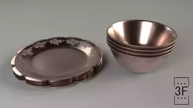 Classic dish set Low-poly 3D model