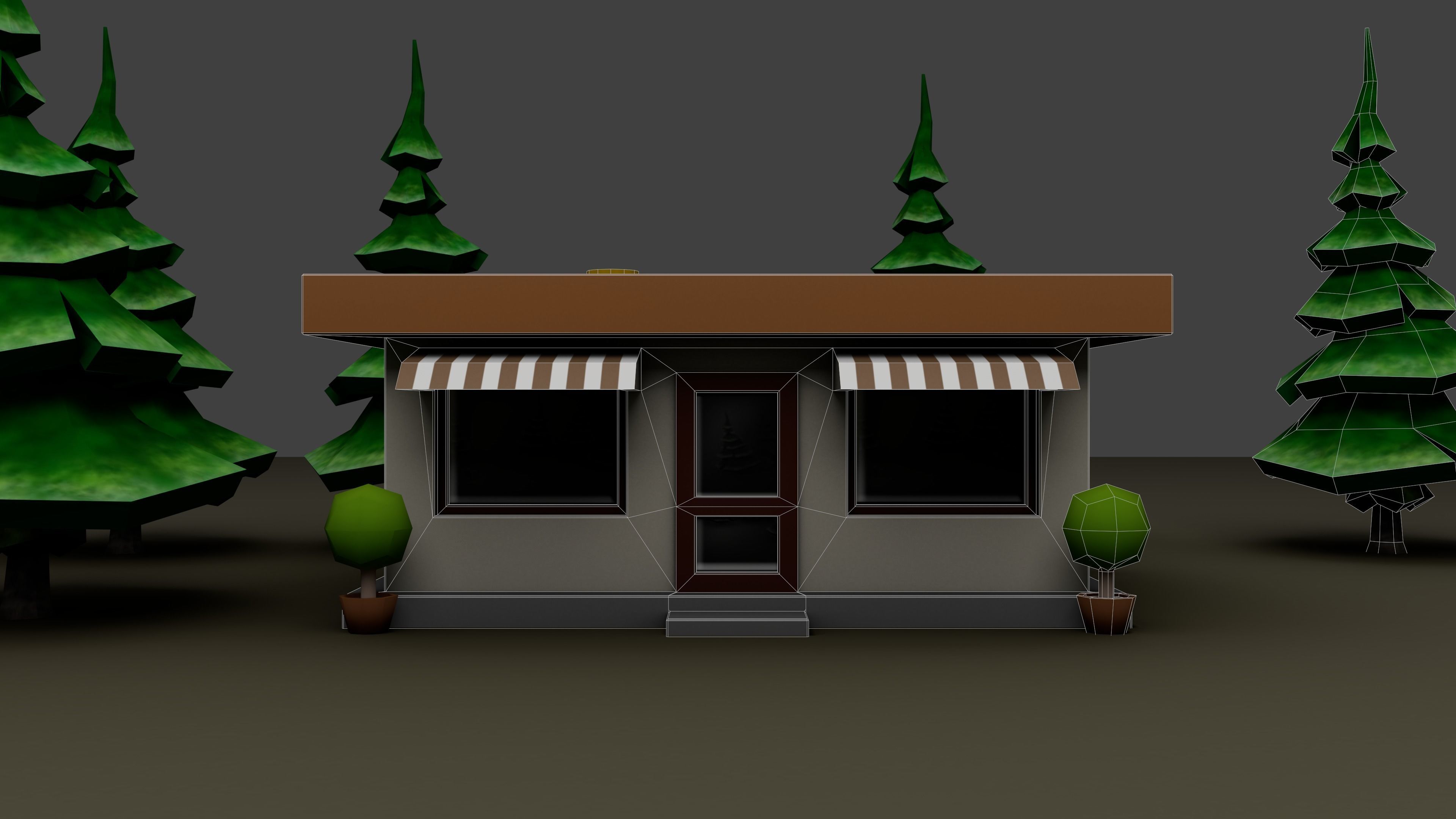 Low poly model of a diner Low-poly 3D model_3