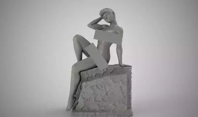 Girl Sitting on Ruined Wall 3D print model