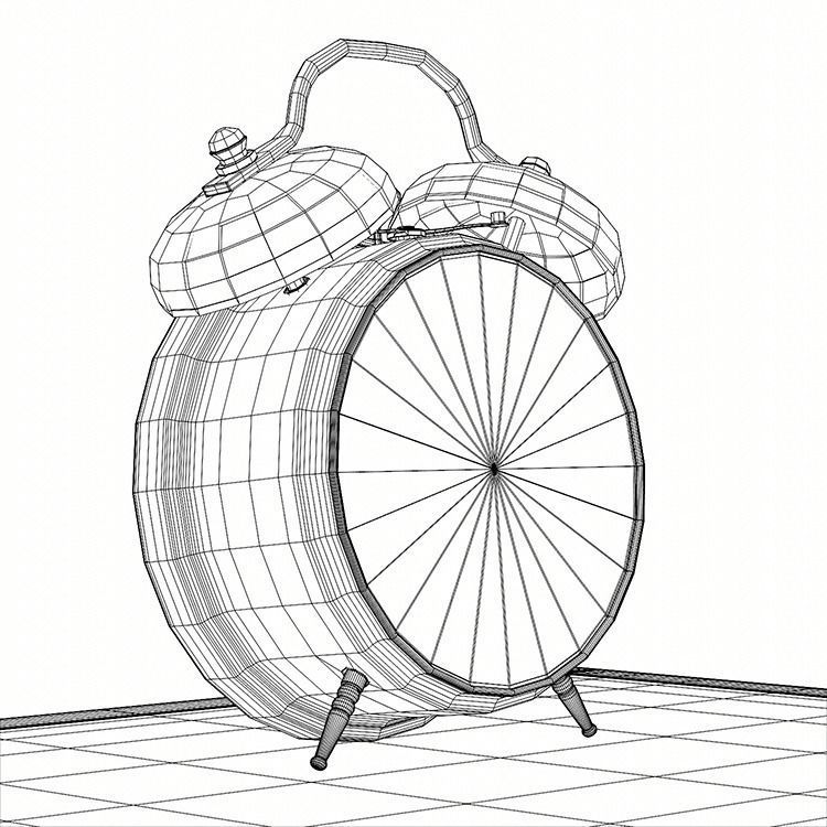 Old Alarm Clock Low-poly 3D model_12