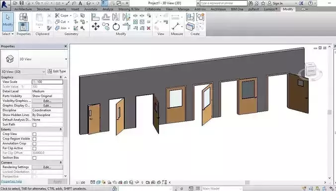 DOOR WITH VISION PANEL REVIT FAMILY 3D ROTATED  FULL PARAMETER 3D model