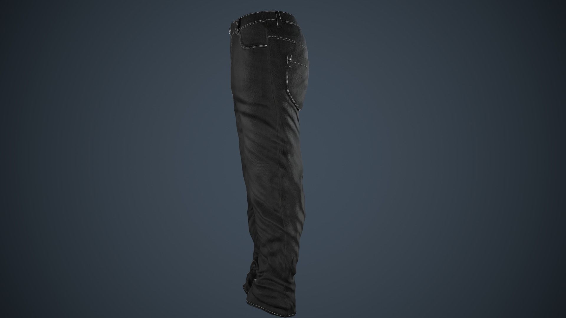 Black Baggy Jeans Pants Low-poly 3D model_5