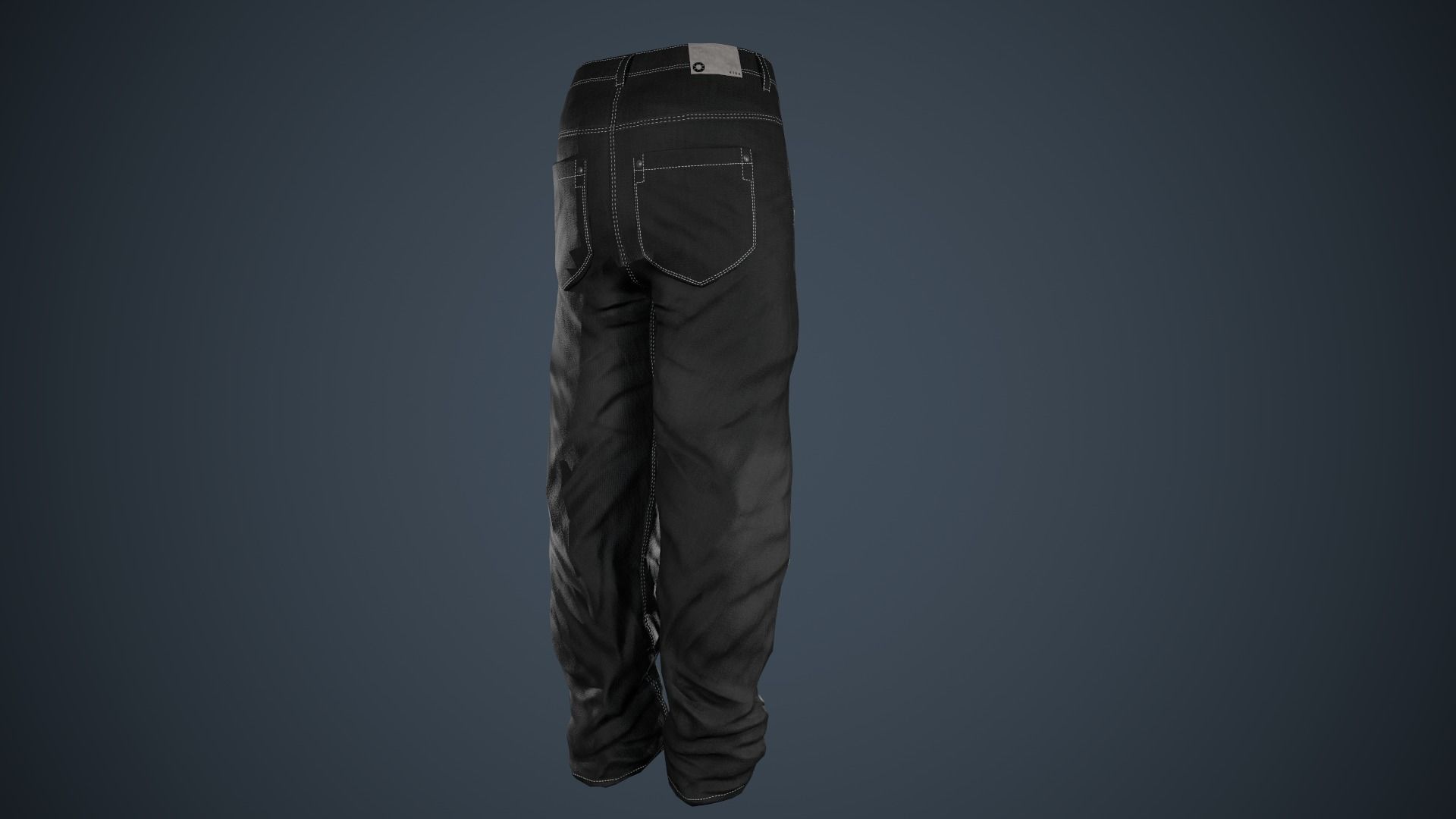 Black Baggy Jeans Pants Low-poly 3D model_3