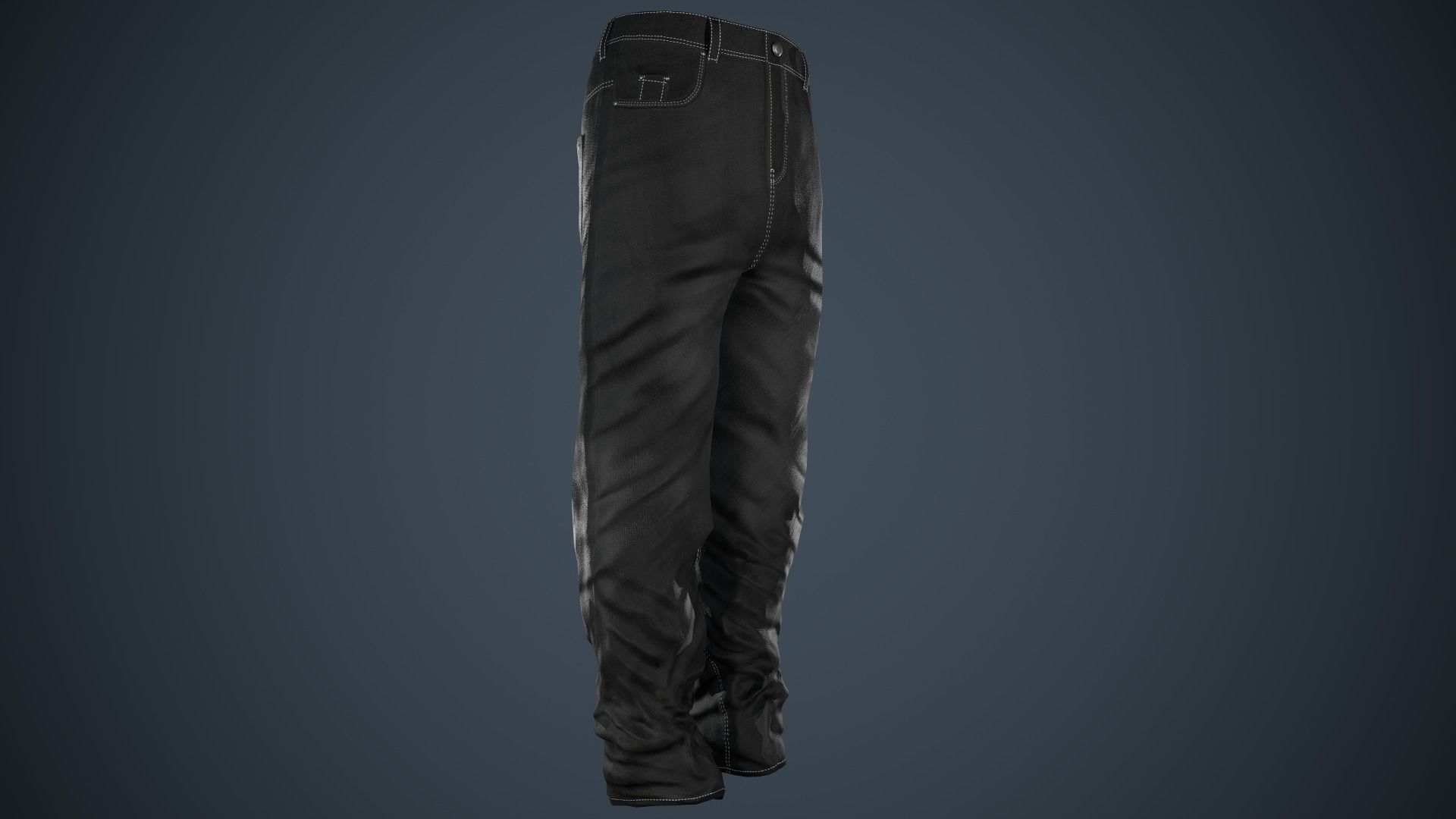 Black Baggy Jeans Pants Low-poly 3D model_2
