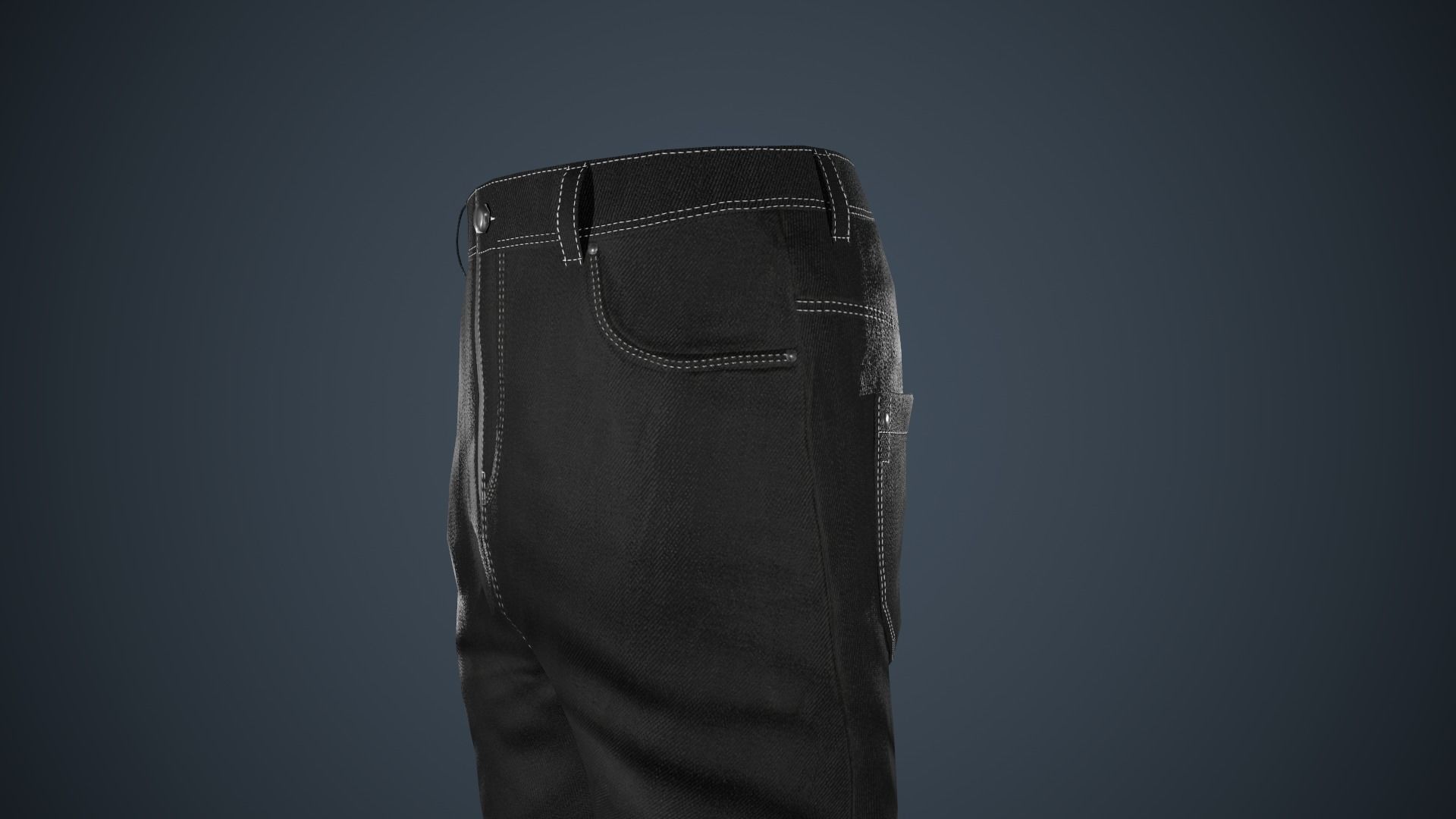 Black Baggy Jeans Pants Low-poly 3D model_6
