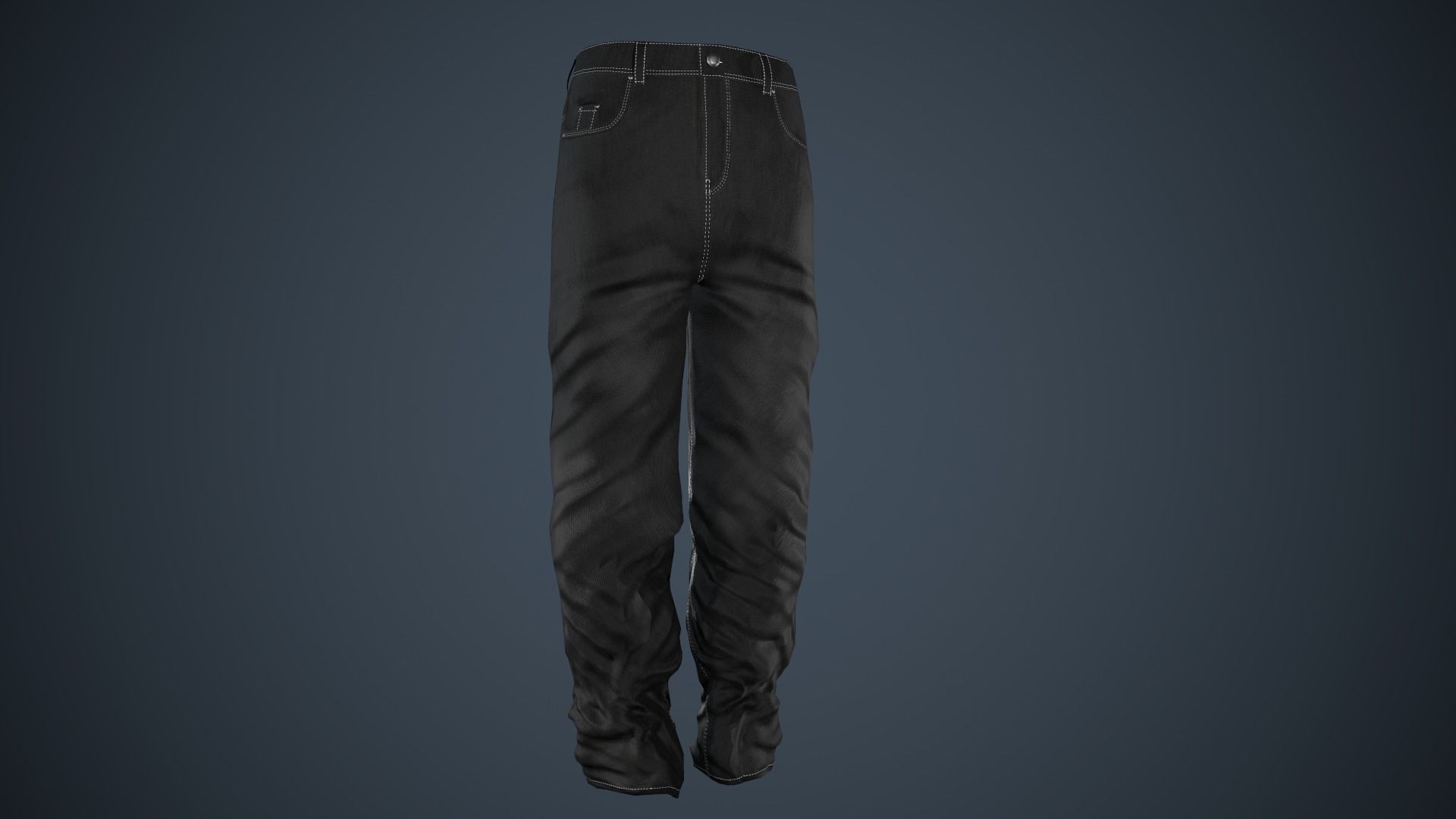 Black Baggy Jeans Pants Low-poly 3D model_1