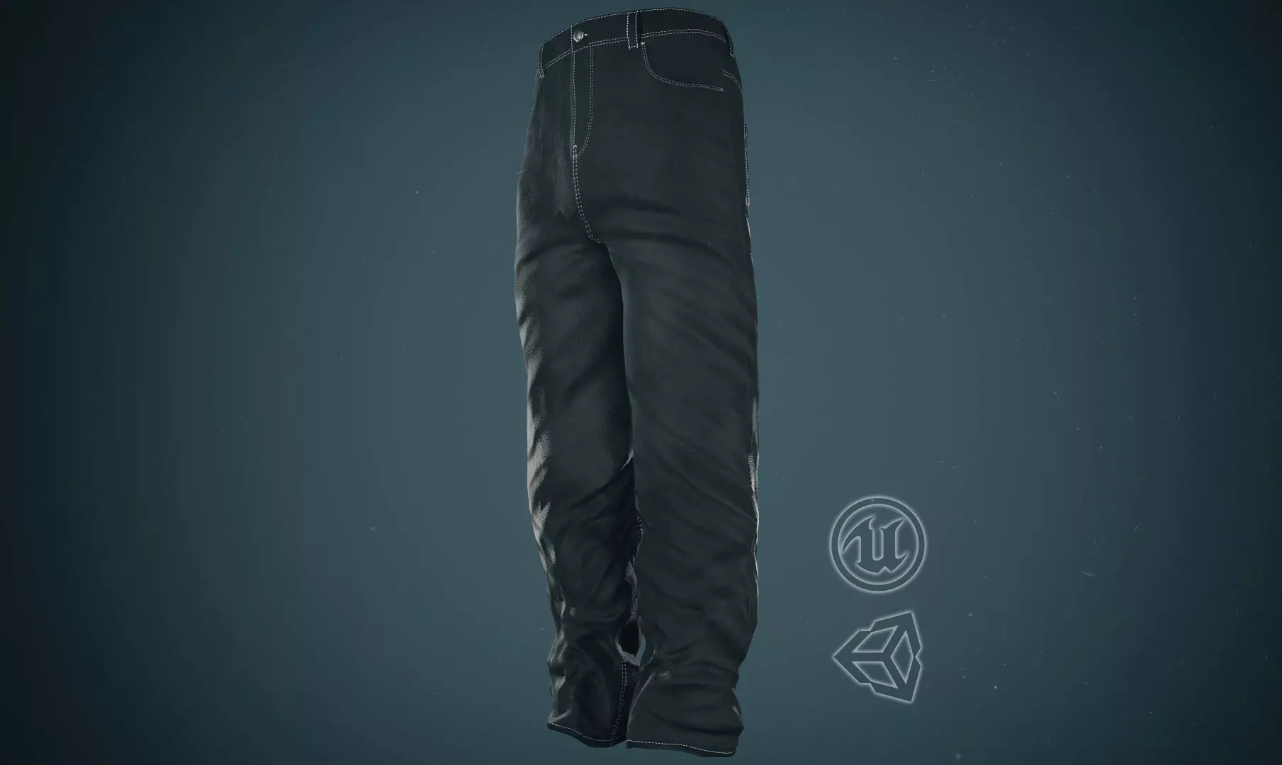 Black Baggy Jeans Pants Low-poly 3D model_0