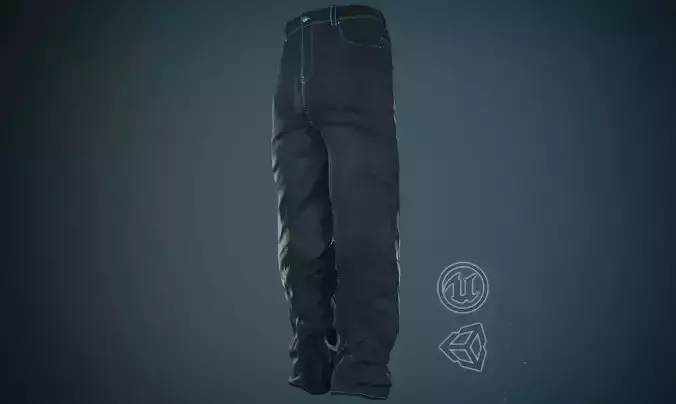 Black Baggy Jeans Pants Low-poly 3D model